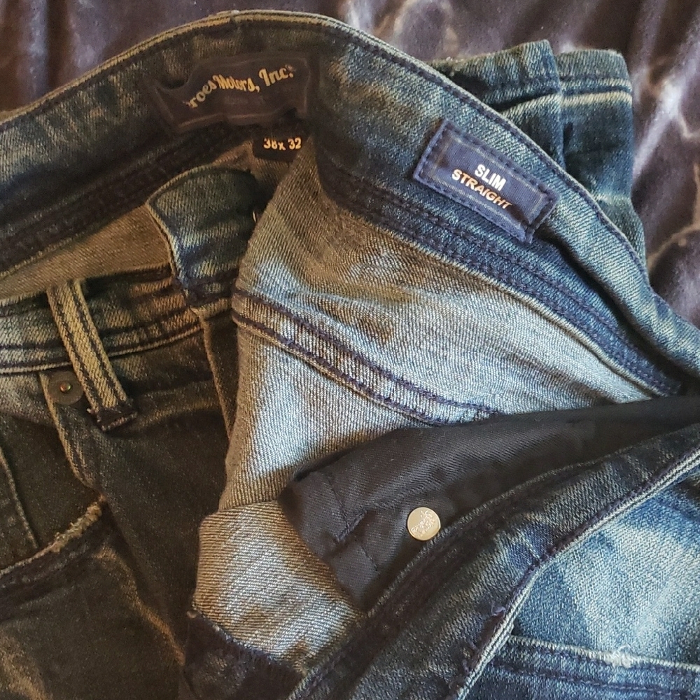 Heroes Motors Inc. Distressed Slim Denim Slim Stretch 38X32 Blue Jeans - Picture 4 of 14